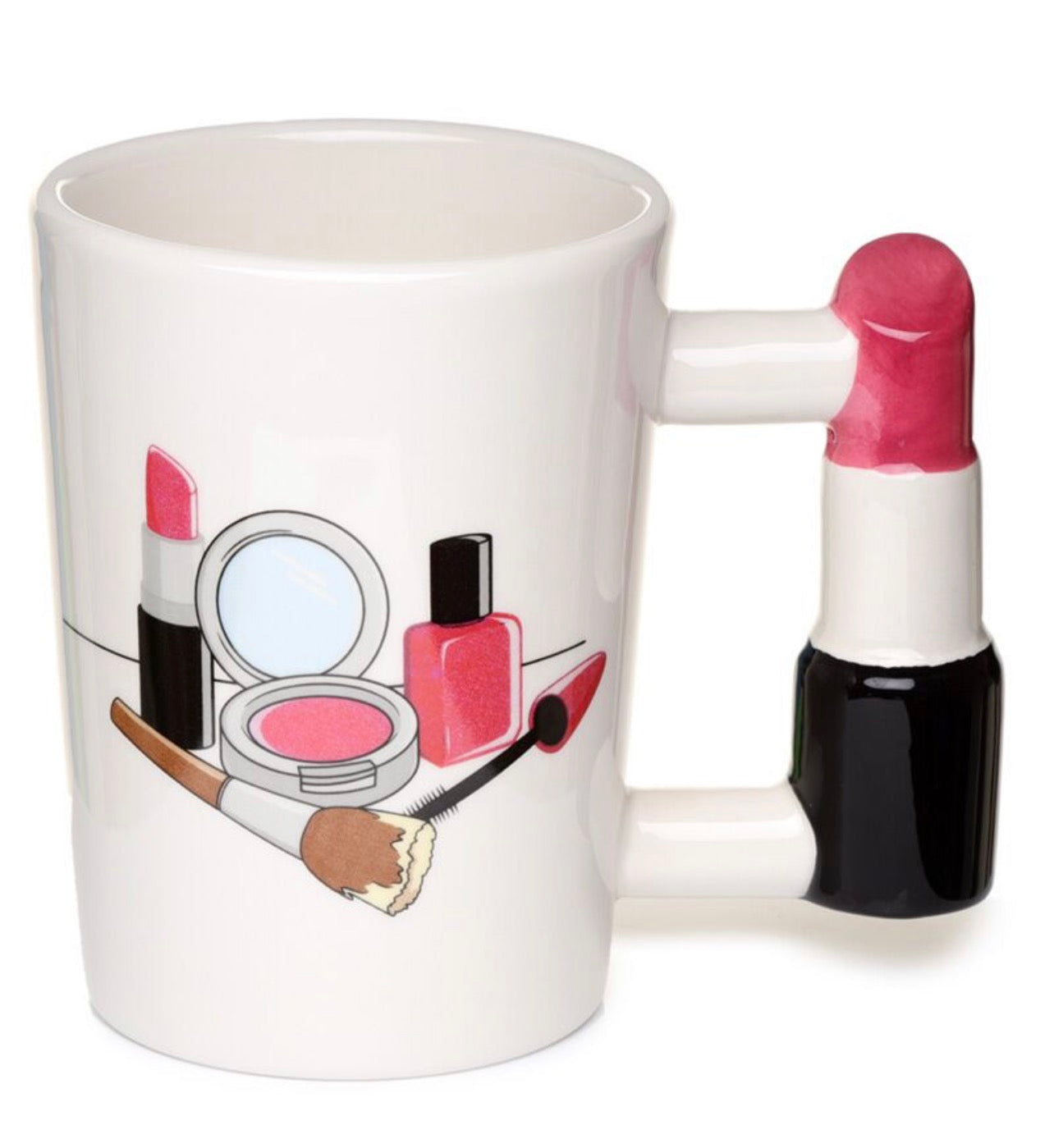 Shaped Handle Ceramic Mug - Lipstick