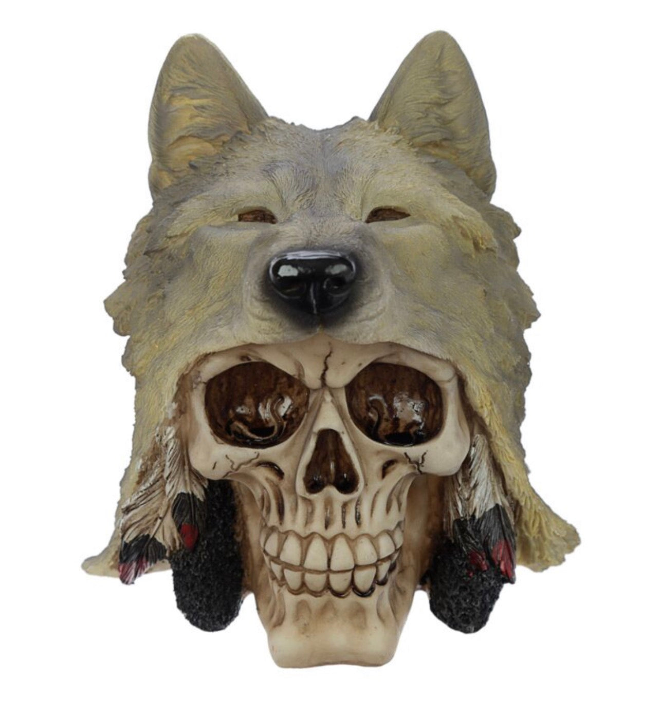 Fantasy Skull with Wolf Head Ornament