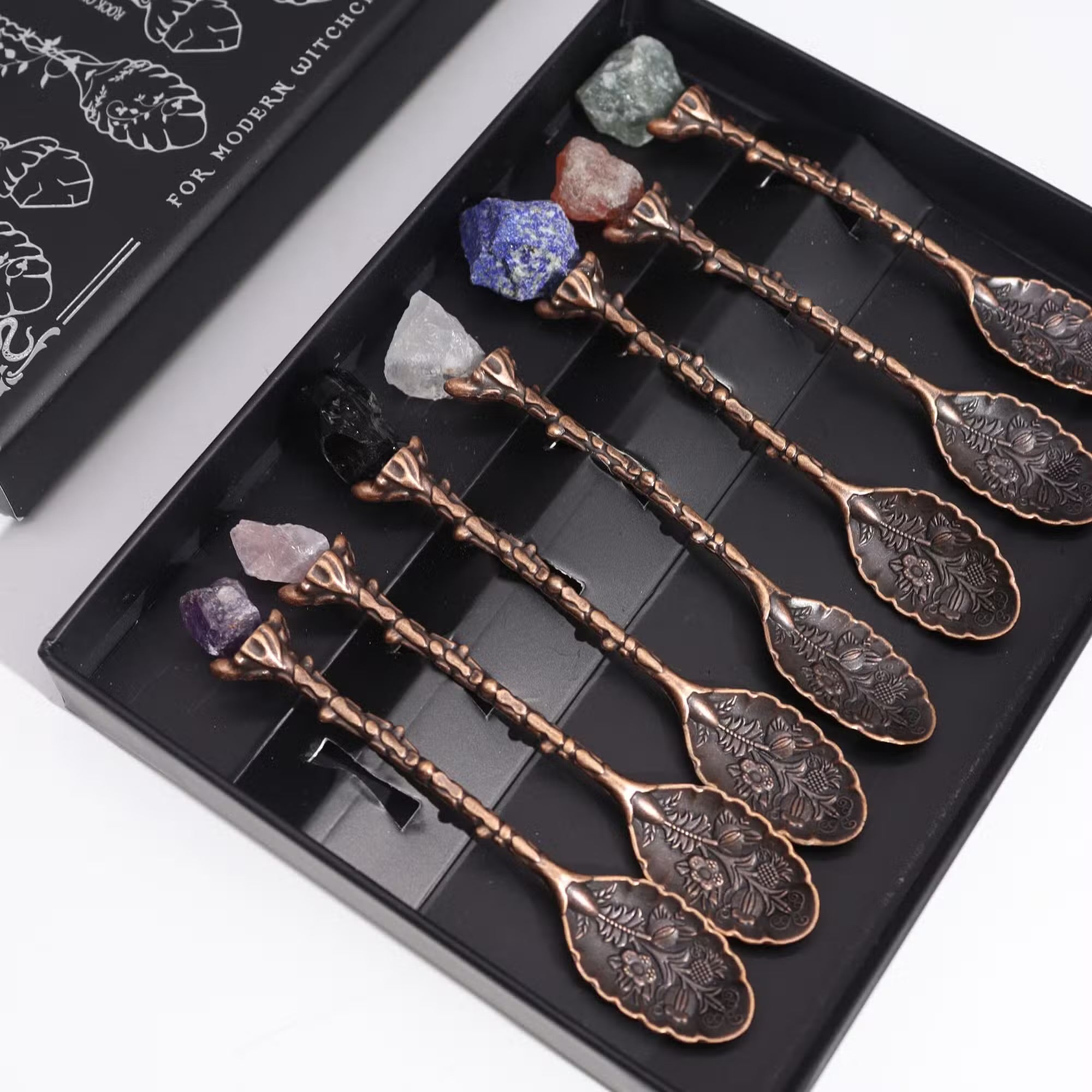 Set of 7 Gemstone Crystal Witch Spoons