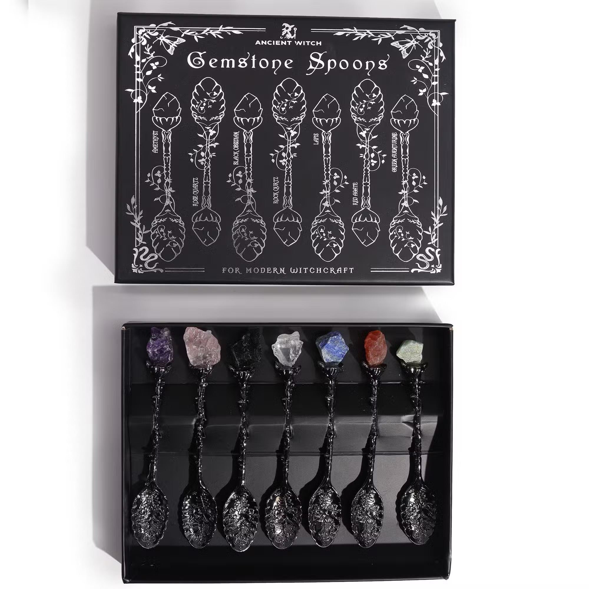 Set of 7 Gemstone Crystal Witch Spoons